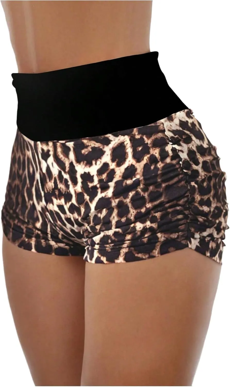 SweatyRocks Women's Ruched High Waisted Mini Shorts Y2K Leopard Print Skinny Shorts
