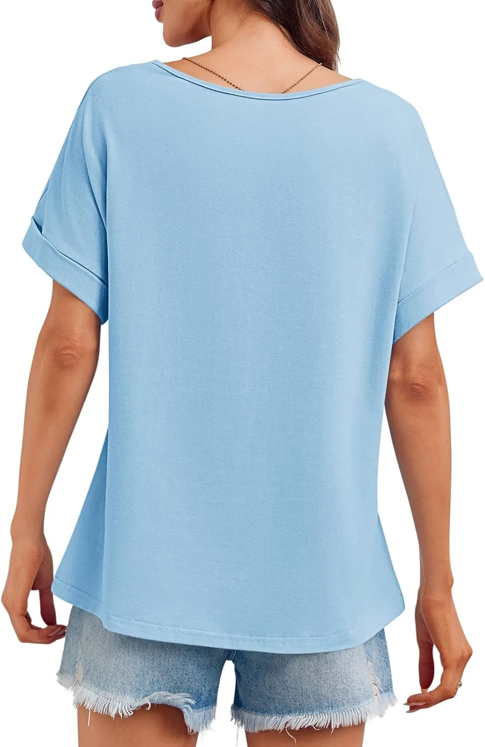 Tankaneo Womens Deep V Neck T-Shirts Oversized Casual Summer Loose Fit Short Sleeve Tops