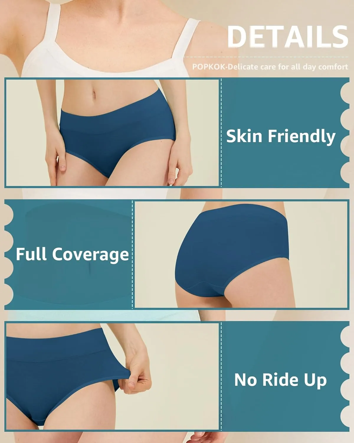 Teen Girls Cotton Underwear Mid Waist Brief Panties 6 pack