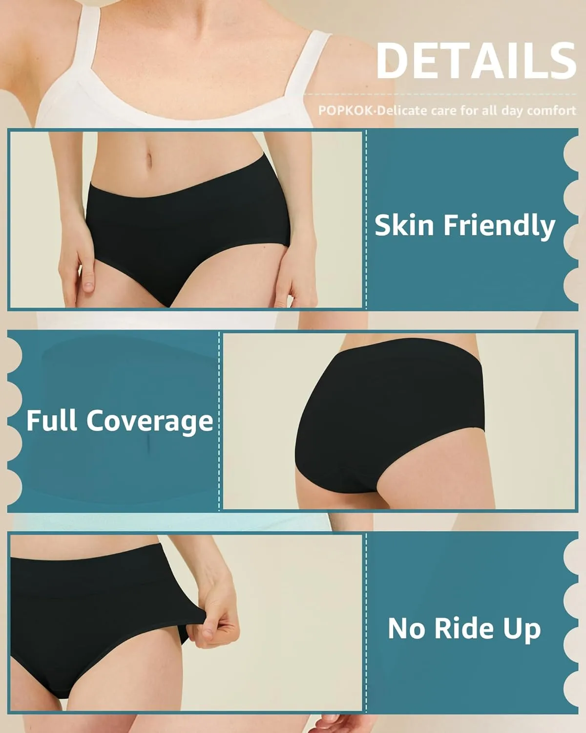Teen Girls Cotton Underwear Mid Waist Brief Panties 6 pack