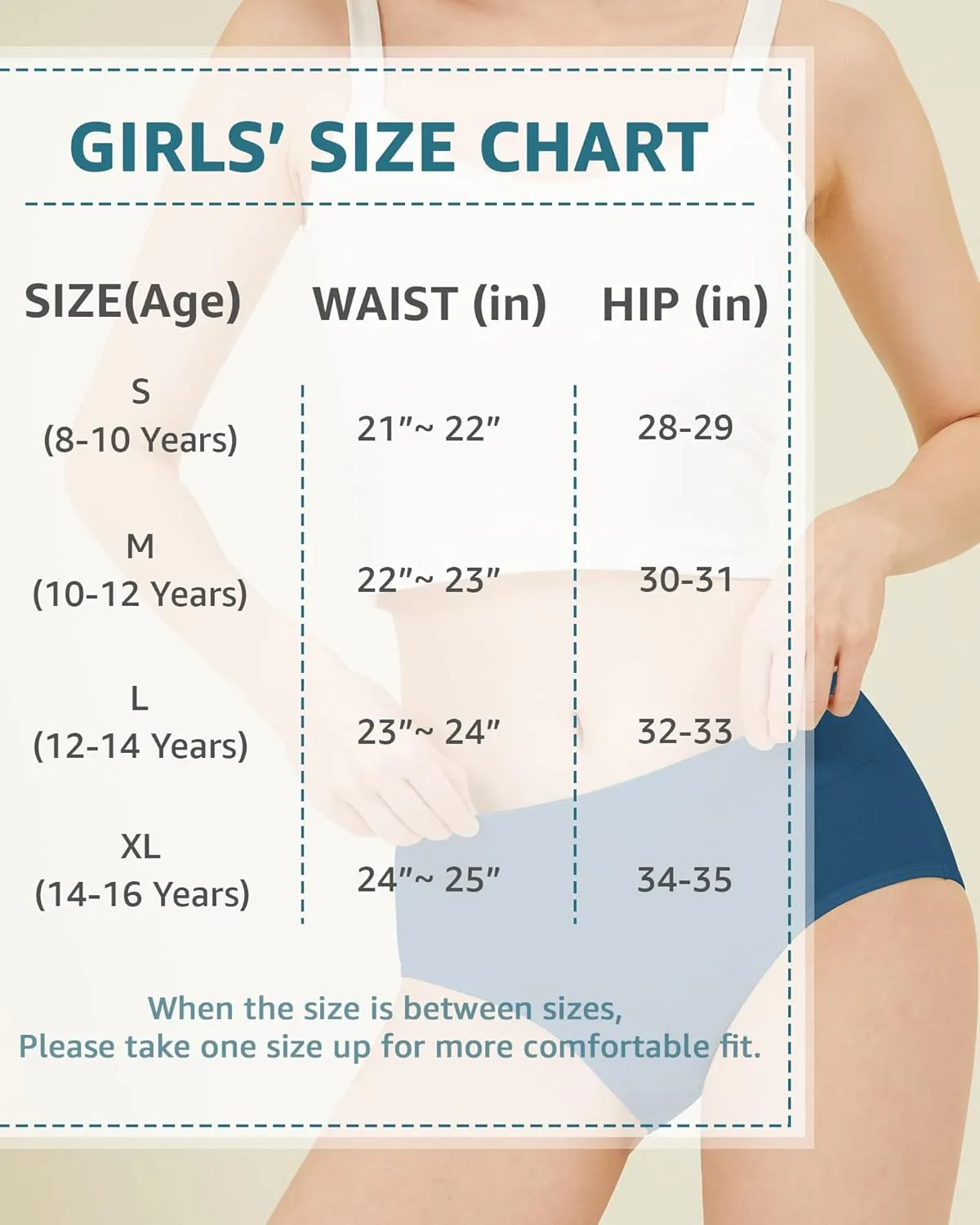 Teen Girls Cotton Underwear Mid Waist Brief Panties 6 pack