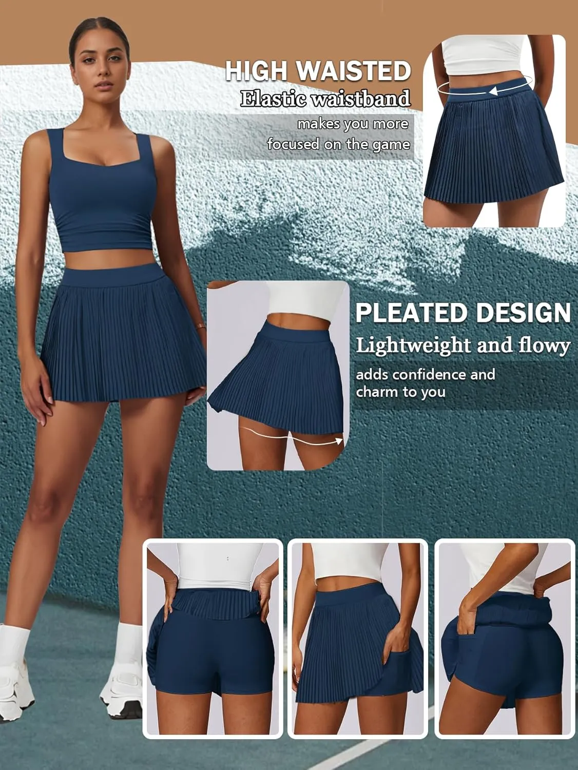 Tennis Skirts for Women Golf Skirts High Waisted Pleated Athletic Skorts Workout Mini Skirt with Pockets Shorts