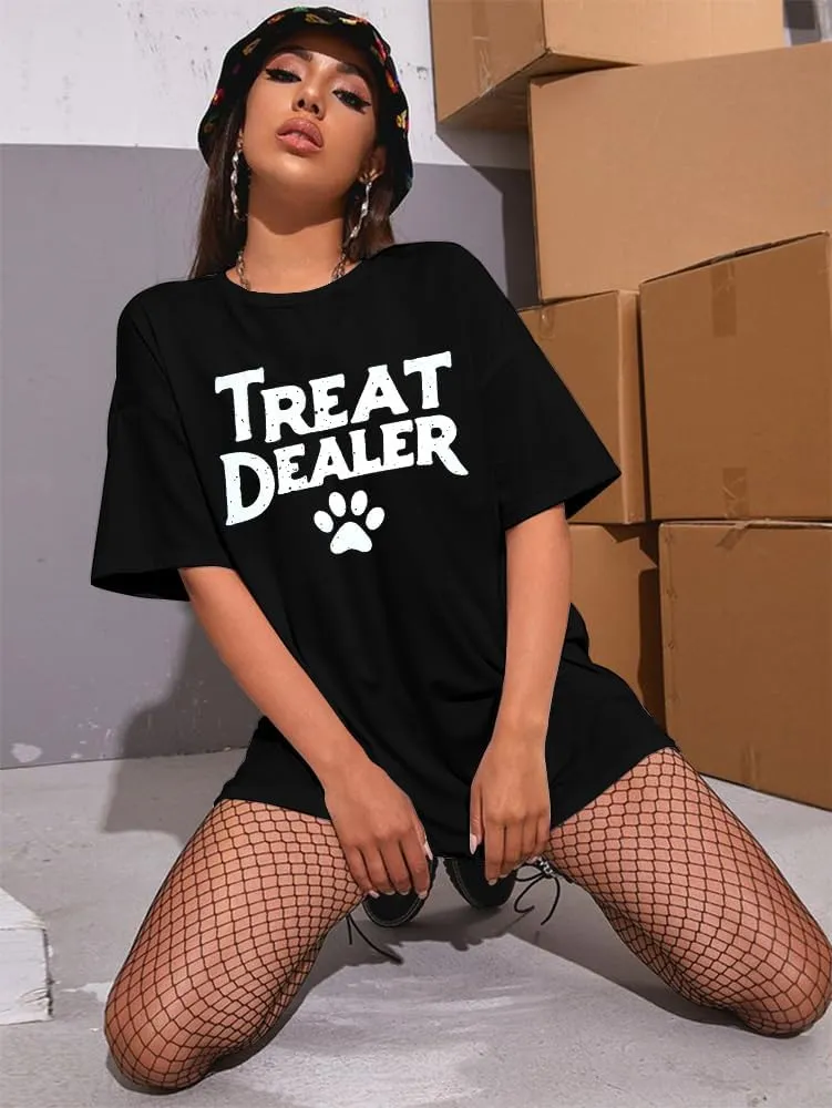 Treat Dealer Shirts for Women: Oversized Dog Mom T-Shirts Funny Dog Lover Gift Dog Paw Print Tee Casual Summer Tops