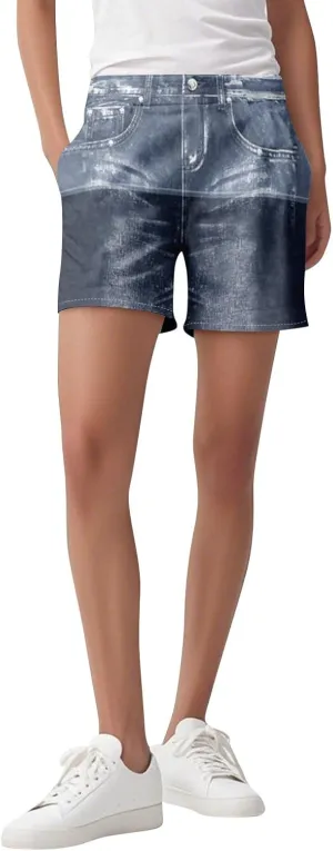 TWGONE Womens Sweatpants Shorts Stretchy High Waisted Denim Printed Bermuda Shorts Sweat Pants That Look Like Jeans