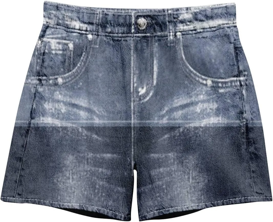 TWGONE Womens Sweatpants Shorts Stretchy High Waisted Denim Printed Bermuda Shorts Sweat Pants That Look Like Jeans