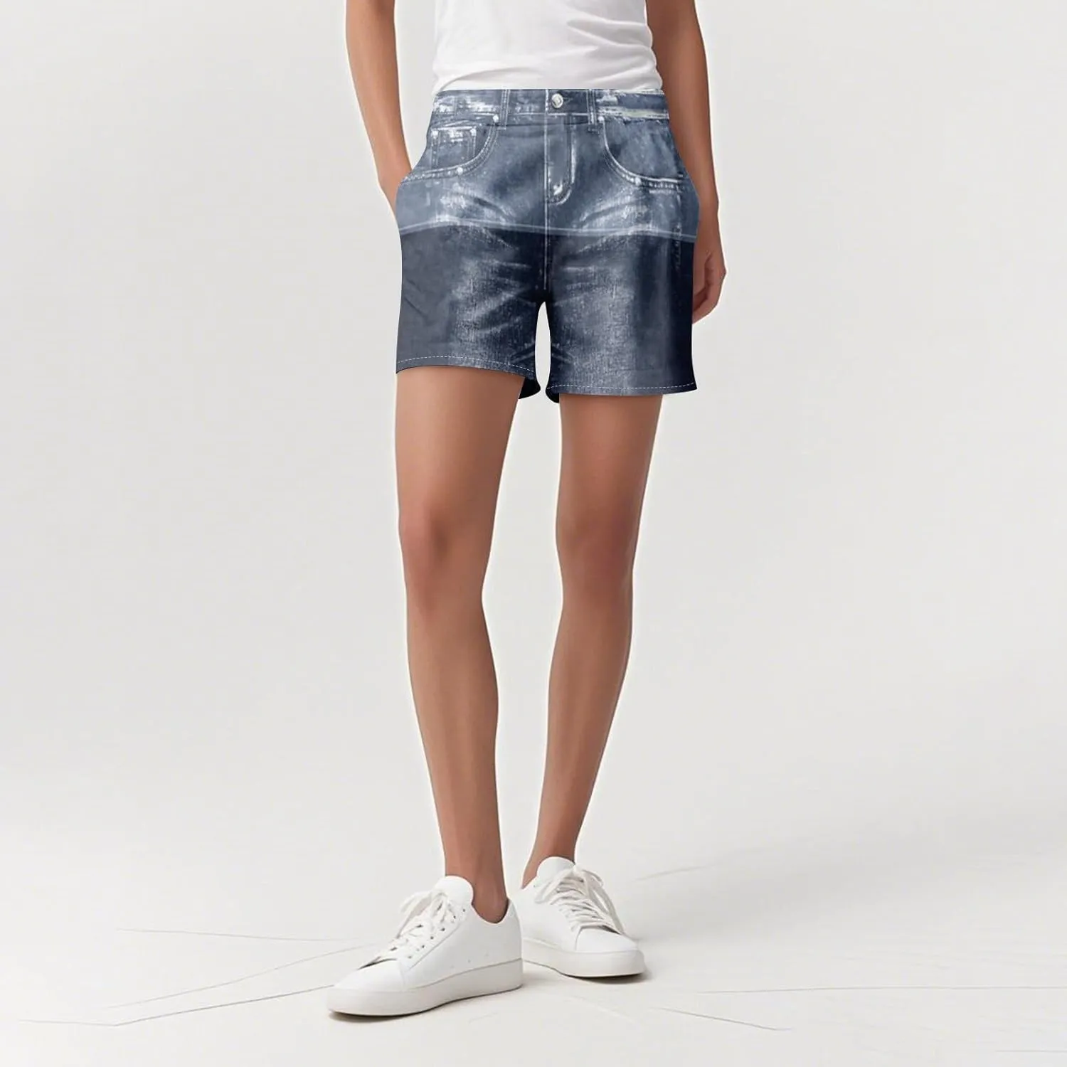 TWGONE Womens Sweatpants Shorts Stretchy High Waisted Denim Printed Bermuda Shorts Sweat Pants That Look Like Jeans