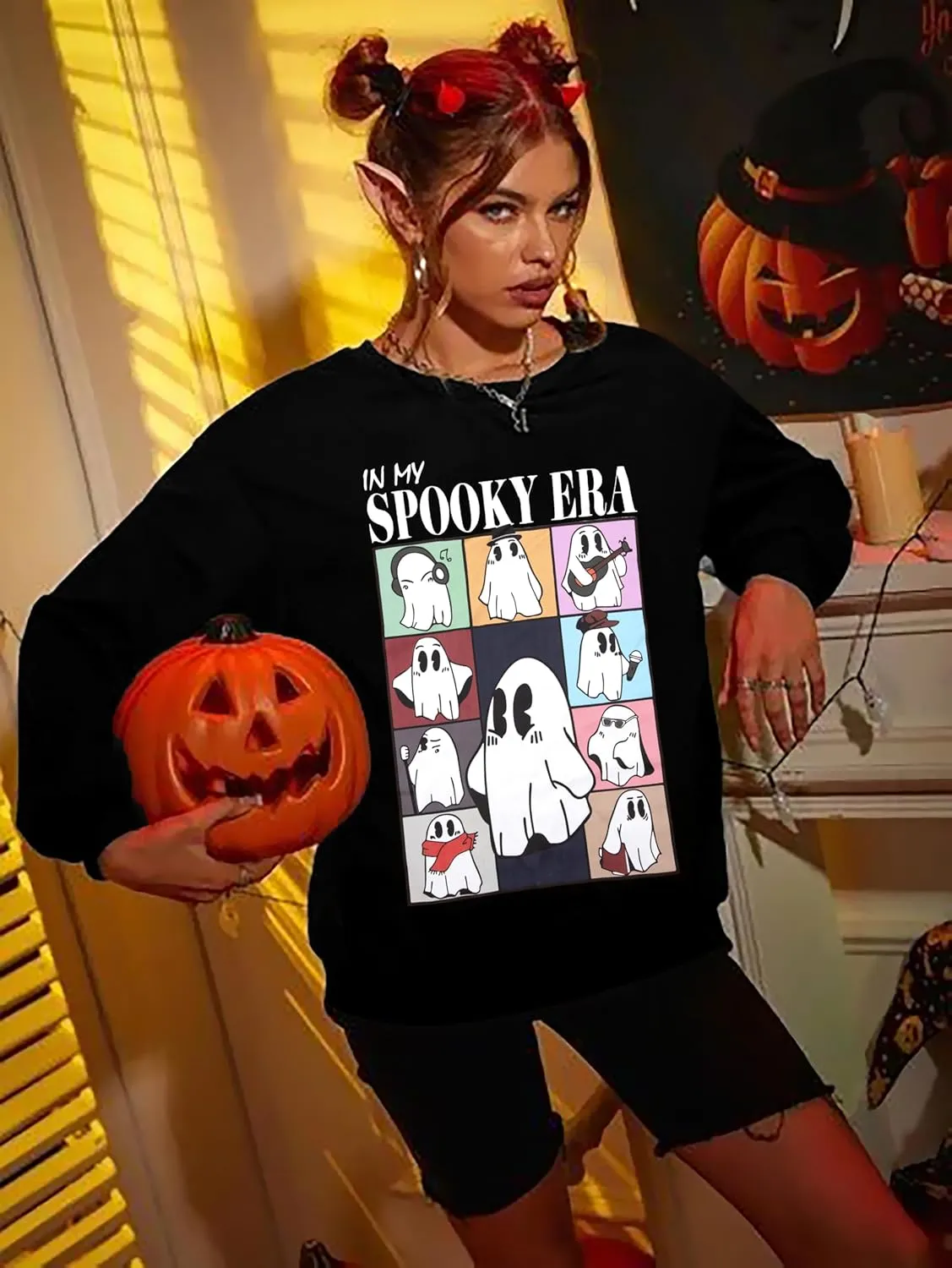 UNIQUEONE Halloween Sweatshirts for Women Halloween Shirts: Oversized in My Spooky Era Sweatshirt Ghost Crewneck Pullover