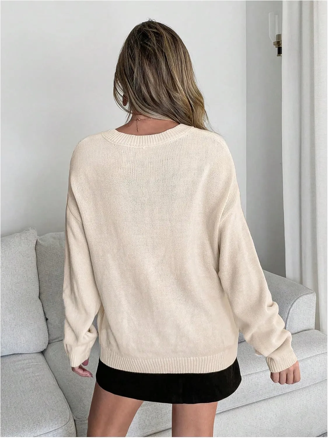 Verdusa Women's Cable Knit Bow Sweater Crew Neck Long Sleeve Casual Knit Jumper Sweater