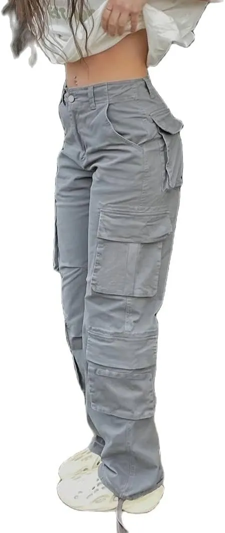 Vintage Cargo Pants Baggy Jeans Women Fashion 90s Streetwear Pockets Wide Leg High Waist Straight Y2k Denim Trousers Overalls