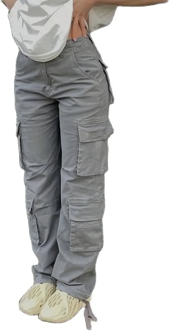 Vintage Cargo Pants Baggy Jeans Women Fashion 90s Streetwear Pockets Wide Leg High Waist Straight Y2k Denim Trousers Overalls