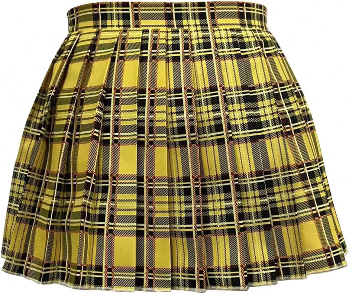 WDIRARA Women's Color Block Plaid Print Pleated Skirt Zipper Side Mini Skirts Sexy Fitted Short Skirt