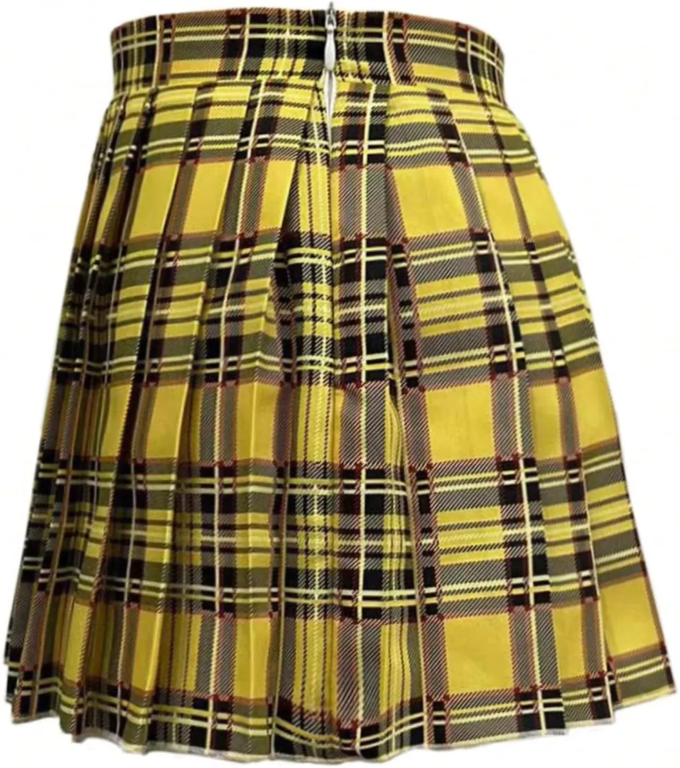 WDIRARA Women's Color Block Plaid Print Pleated Skirt Zipper Side Mini Skirts Sexy Fitted Short Skirt