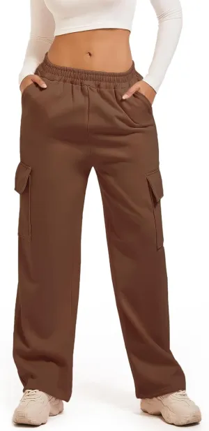 Wide Leg Cargo Sweatpants for Women High Waisted Baggy Fleece Joggers Casual Athletic Sweats Pants with Pockets