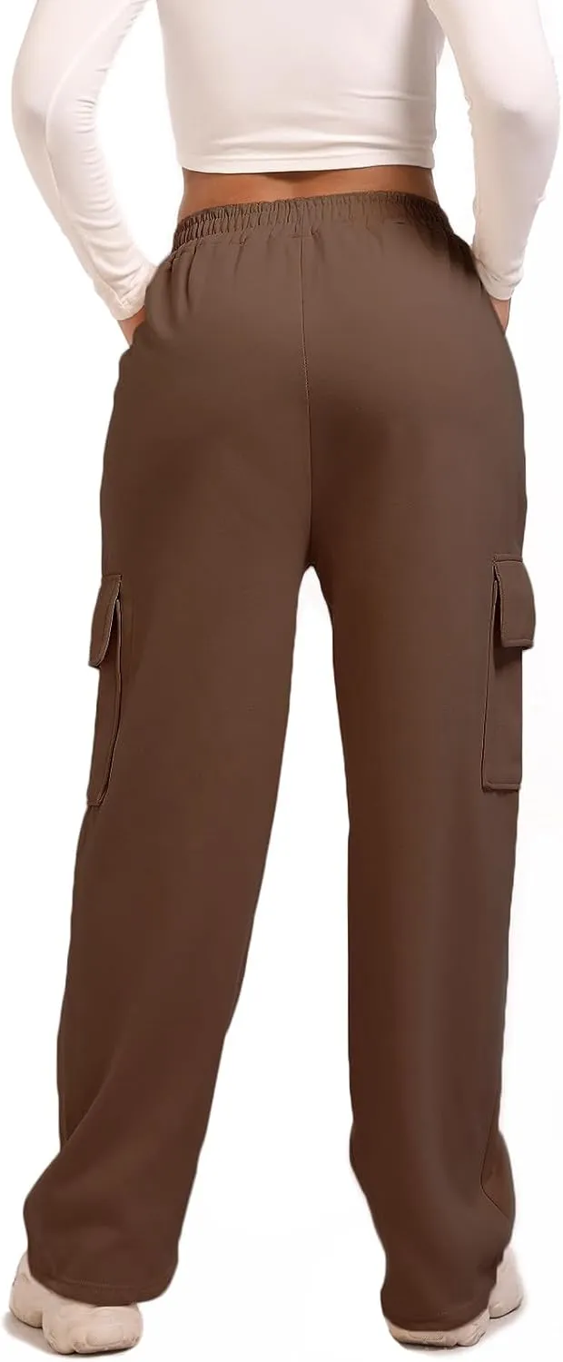 Wide Leg Cargo Sweatpants for Women High Waisted Baggy Fleece Joggers Casual Athletic Sweats Pants with Pockets