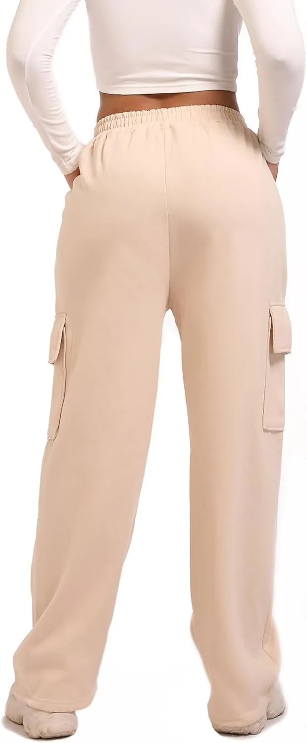 Wide Leg Cargo Sweatpants for Women High Waisted Baggy Fleece Joggers Casual Athletic Sweats Pants with Pockets