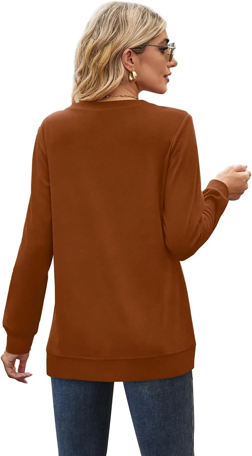 WIHOLL Crewneck Sweatshirts for Women Long Sleeve Shirts Tulip Hem Fall Tops