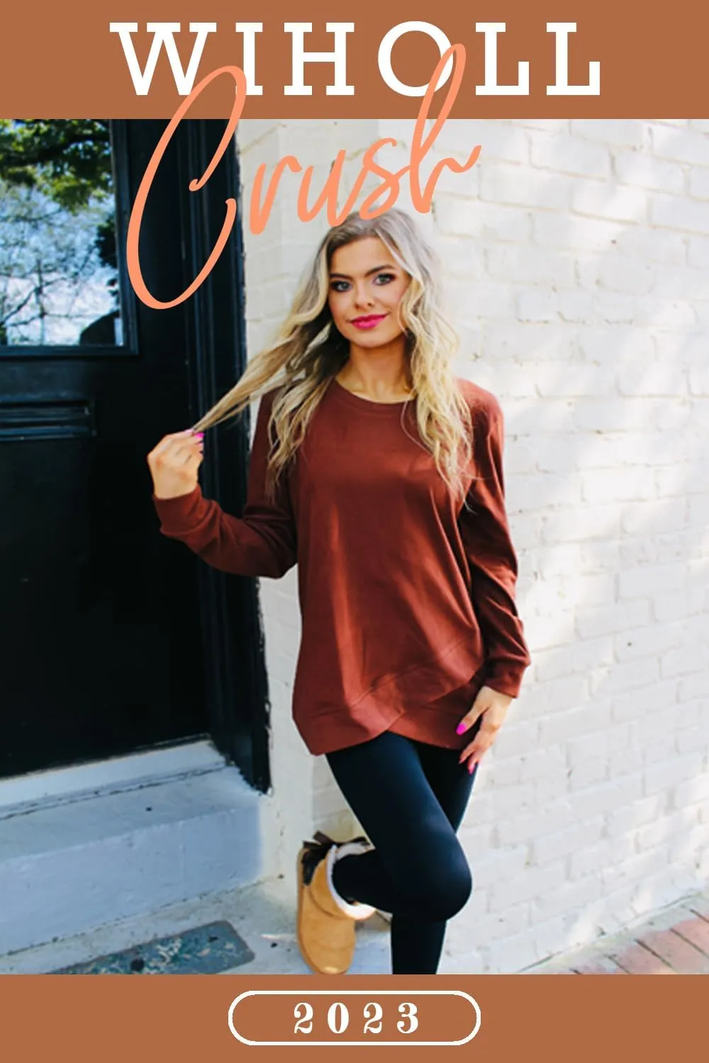 WIHOLL Crewneck Sweatshirts for Women Long Sleeve Shirts Tulip Hem Fall Tops