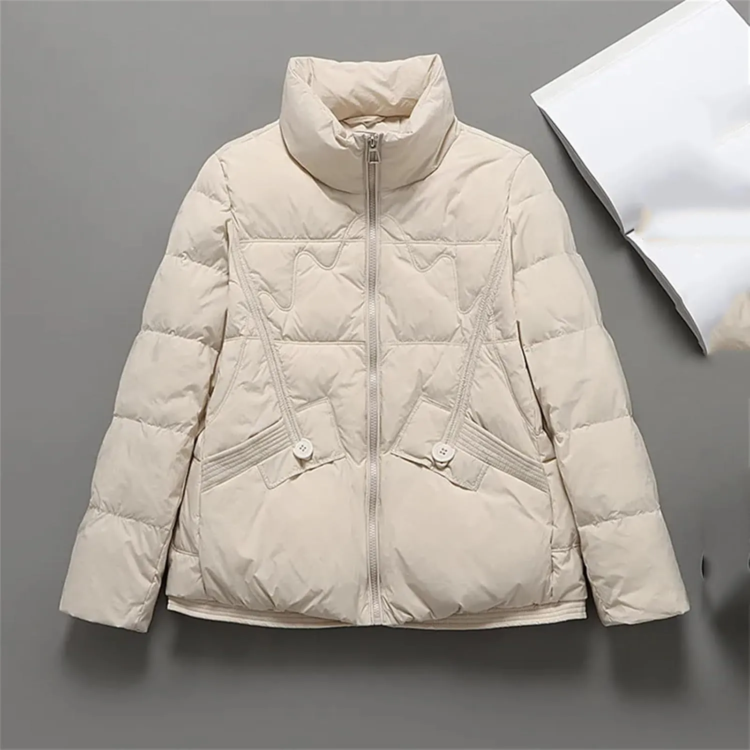 Winter White Duck Down Coat Women Short Puffer Jacket Casual Warm Light Parkas