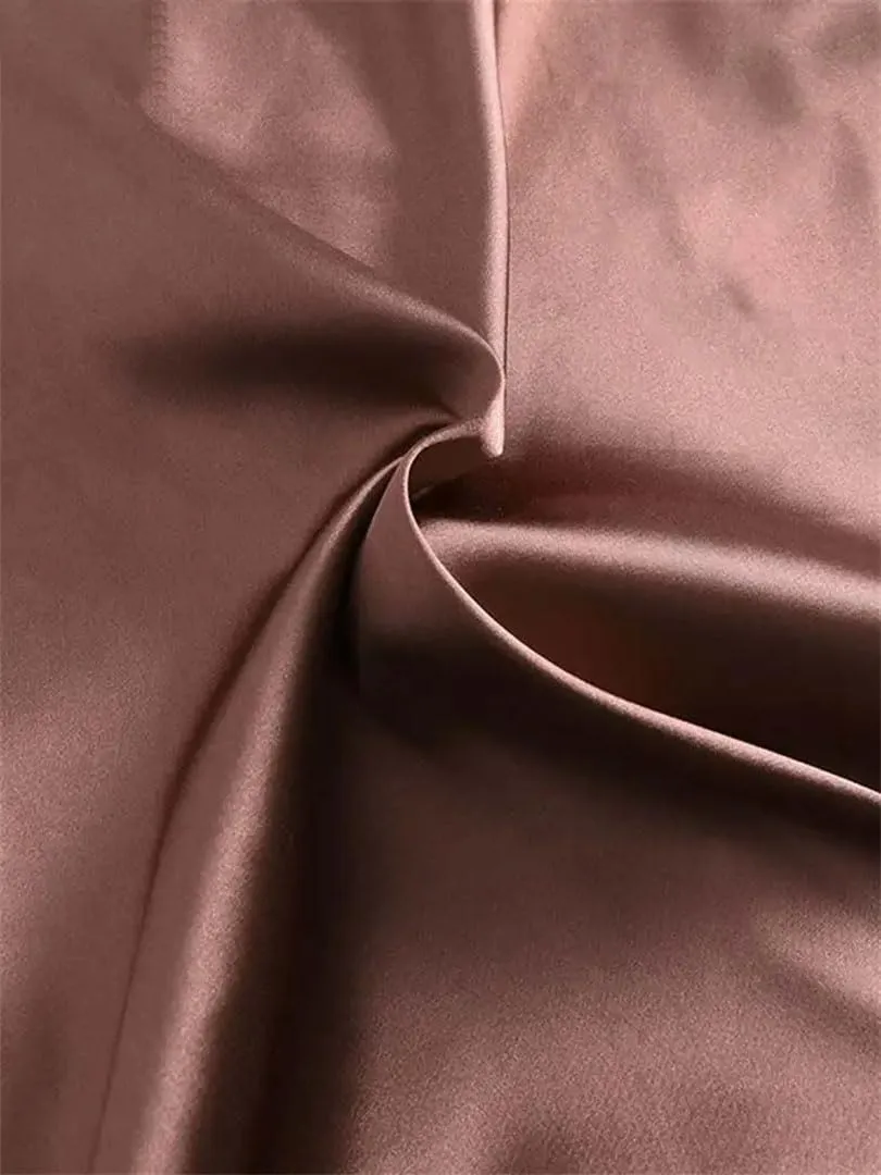 Woman Spring Satin Silk Skirt Work OL Back Zipper Casual Party Solid Sundress