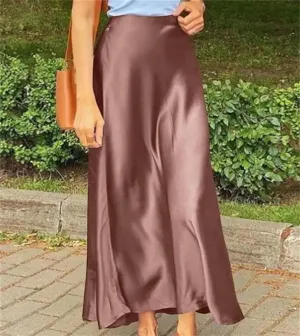 Woman Spring Satin Silk Skirt Work OL Back Zipper Casual Party Solid Sundress