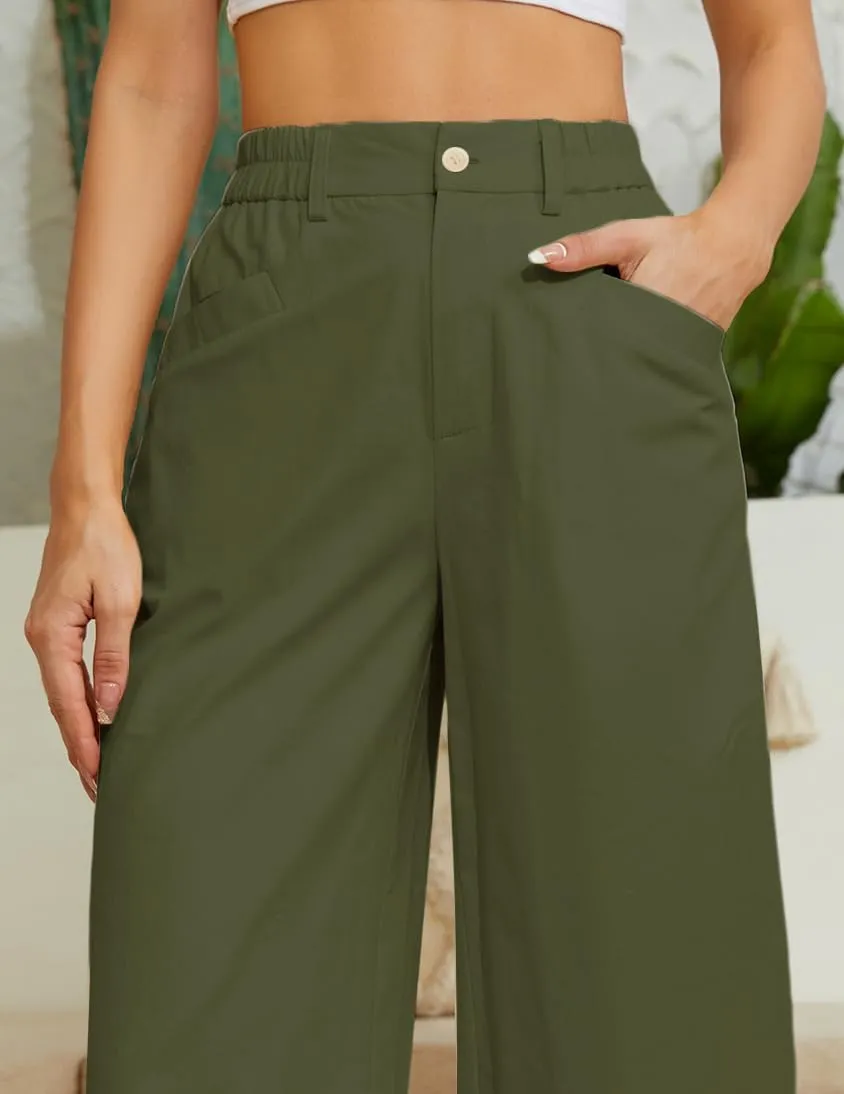 Women Casual Baggy Pants Wide Leg Elastic Waist Comfy Long Trendy Lounge Trousers with Pockets