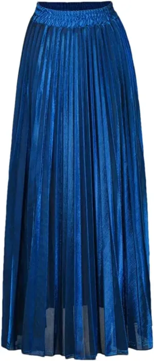 Women Check Pleated Maxi Skirt High Waist Harajuku Slim Fit Large Swing Gold Long Skirts