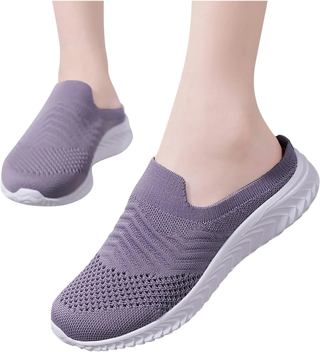 Women Comfortable Slip On Shoes Lightweight Walking Sneakers Canvas Casual Flats Non Slip Elastic Loafers