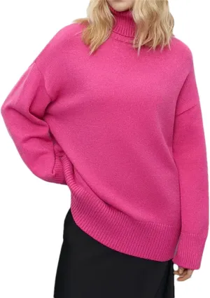 Women Elegant Solid Turtleneck Knitted Sweater Casual Long Sleeves Oversized Pullover Jumpers