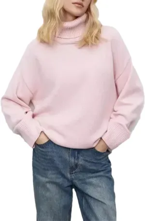 Women Elegant Solid Turtleneck Knitted Sweater Casual Long Sleeves Oversized Pullover Jumpers