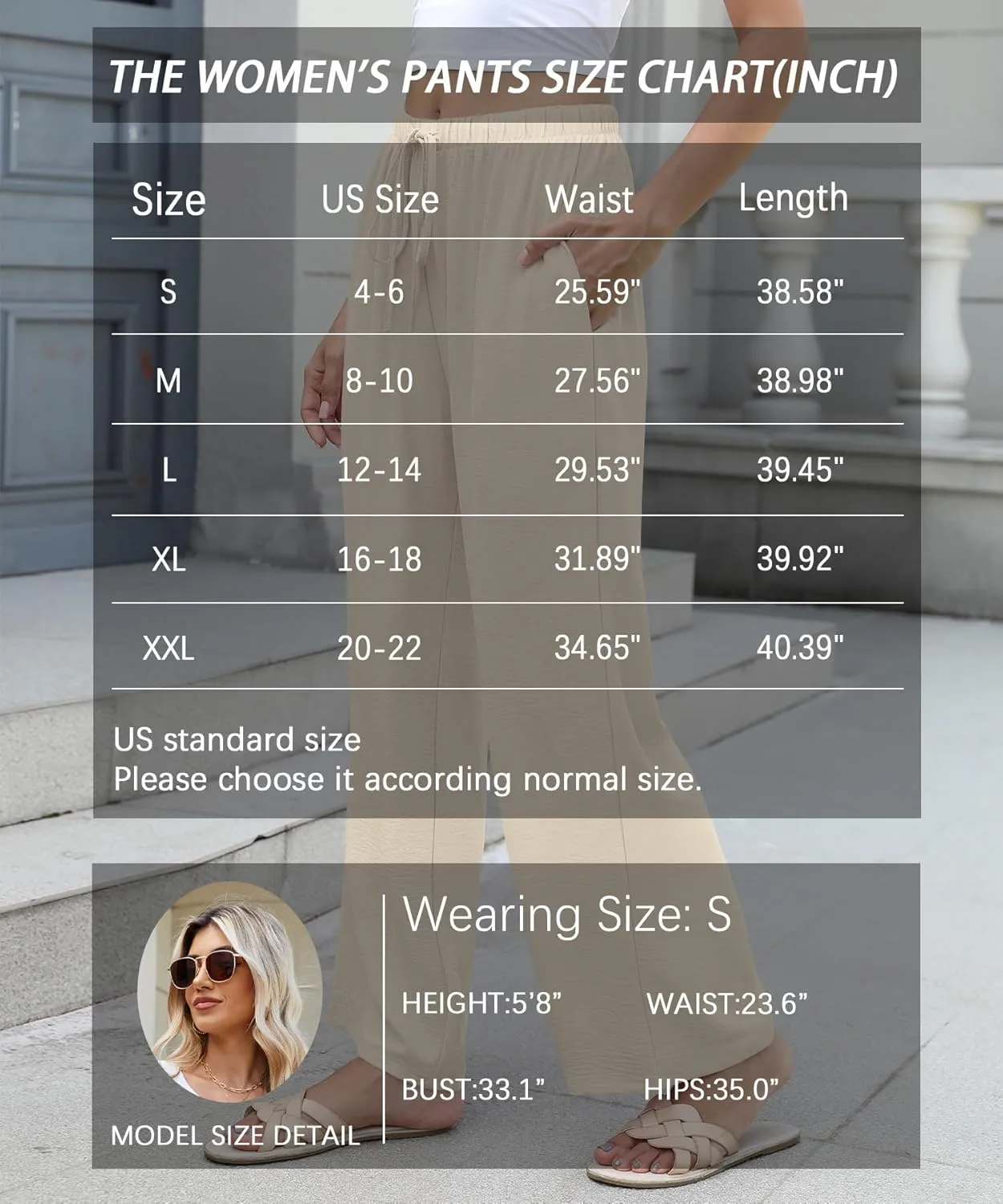 Women High Waist Casual Pants Elastic Wide Leg Summer Beach Palazzo Trousers with Pockets Lightweight Comfy