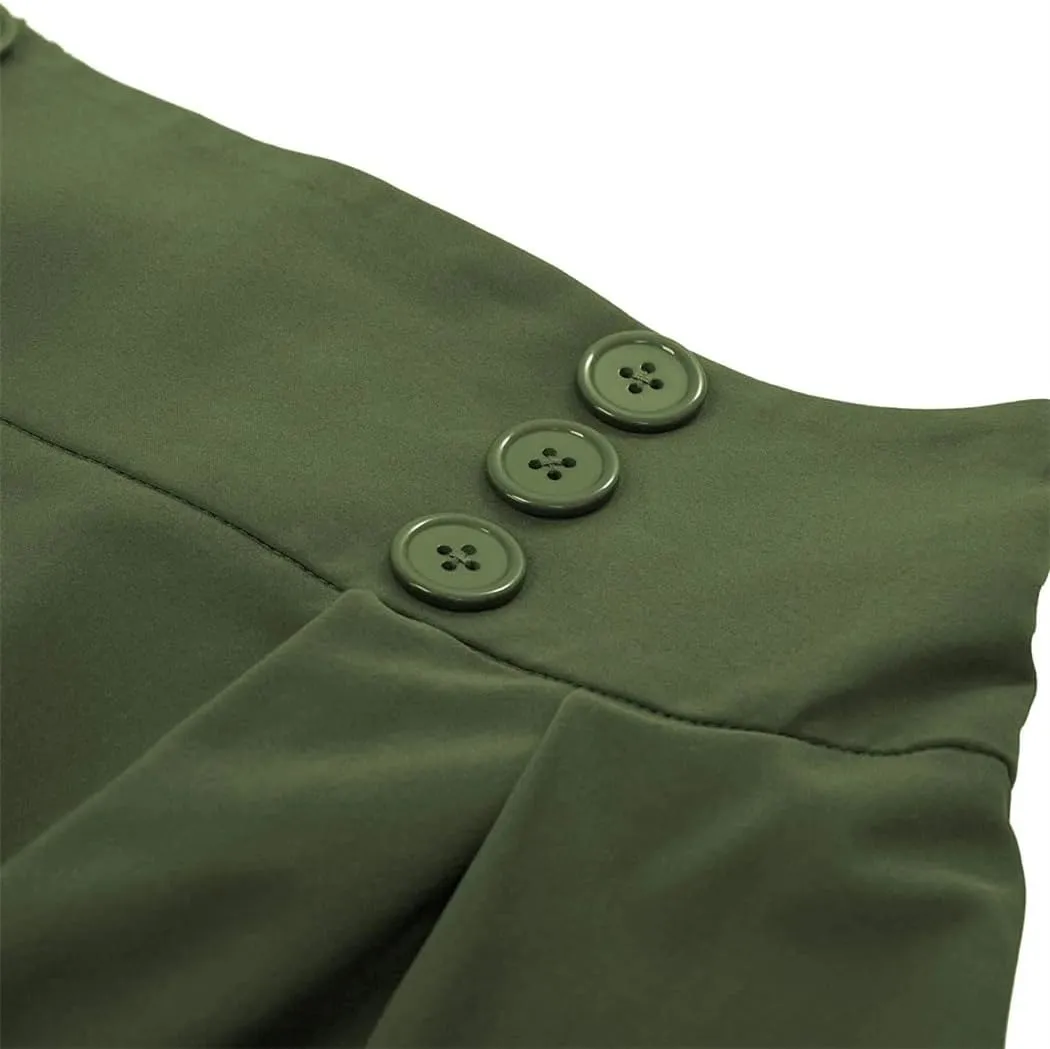 Women Knit Midi Length Button High Waist Skirt Fashion Solid Color Pleated Large Swing Skirts
