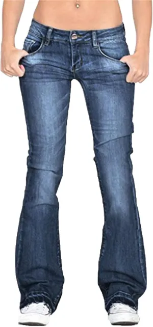 Women Mid Rise Flare Bell Bottom Jeans Retro Classic Slimming Wide Leg Denim Pants 70s Sexy Slim Fit Boot Cut Jean (Dark Blue,X-Large)