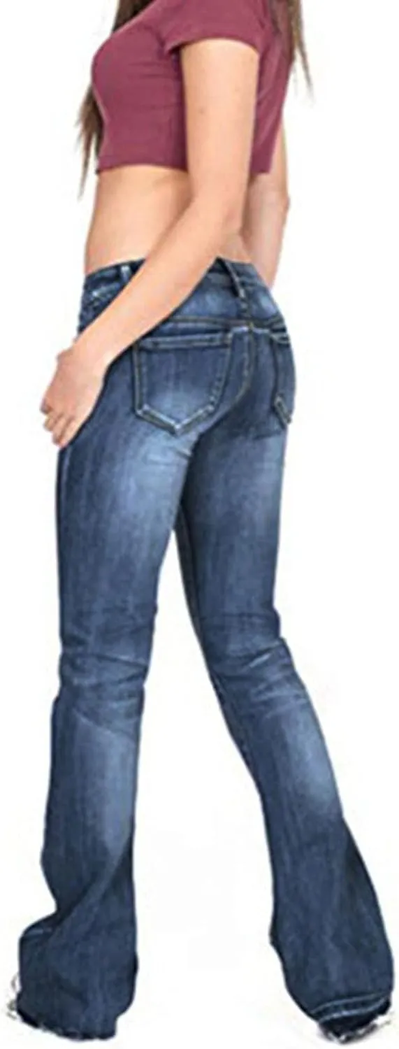 Women Mid Rise Flare Bell Bottom Jeans Retro Classic Slimming Wide Leg Denim Pants 70s Sexy Slim Fit Boot Cut Jean (Dark Blue,X-Large)