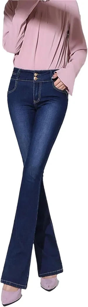 Women Oversized Slim Flare Denim Pants High Waist Skinny Jeans Casual Stretch Trousers