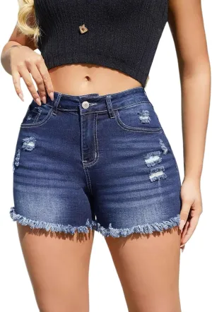 Women Plus Size Jean Shorts Sexy Stretchy High Waisted Frayed Raw Hem Denim Shorts Plus Size Sexy Jean