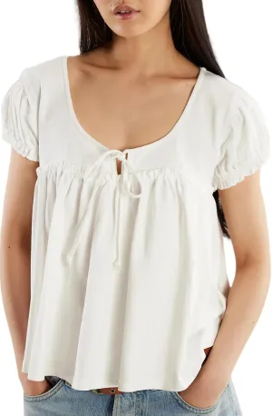 Women Ruffle Tie Front Babydoll Tops Summer Flowy Short Sleeve Peplum Top Boho Y2k Loose Fit Going Out Peasant Blouse