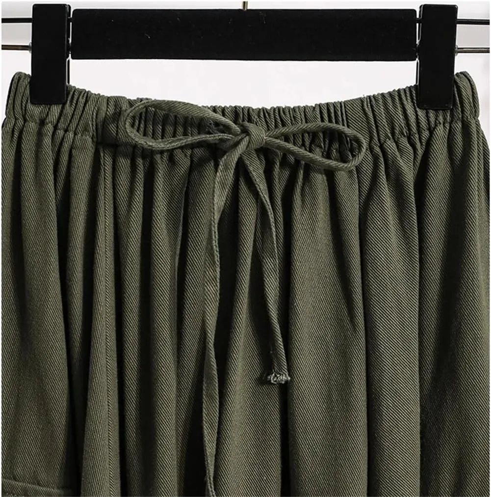 Women Summer Cotton Casual Solid Color Loose Female High Waist Mid Length A-Line Skirts