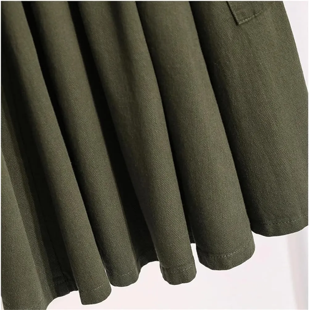 Women Summer Cotton Casual Solid Color Loose Female High Waist Mid Length A-Line Skirts