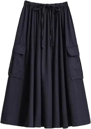 Women Summer Cotton Casual Solid Color Loose Female High Waist Mid Length A-Line Skirts