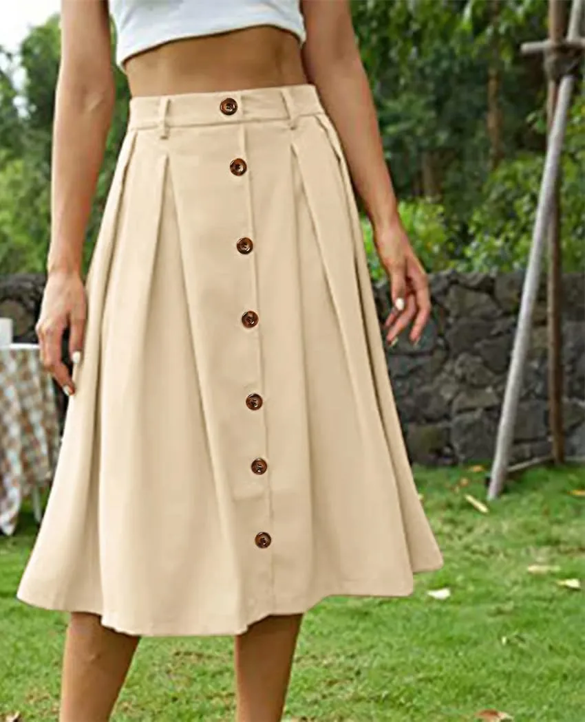 Women Summer Cotton Holiday Solid Color Beach Skirt Fashion Elastic Waist Mid Length Skirts