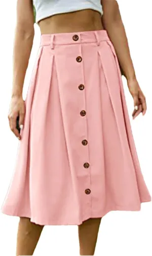 Women Summer Cotton Holiday Solid Color Beach Skirt Fashion Elastic Waist Mid Length Skirts