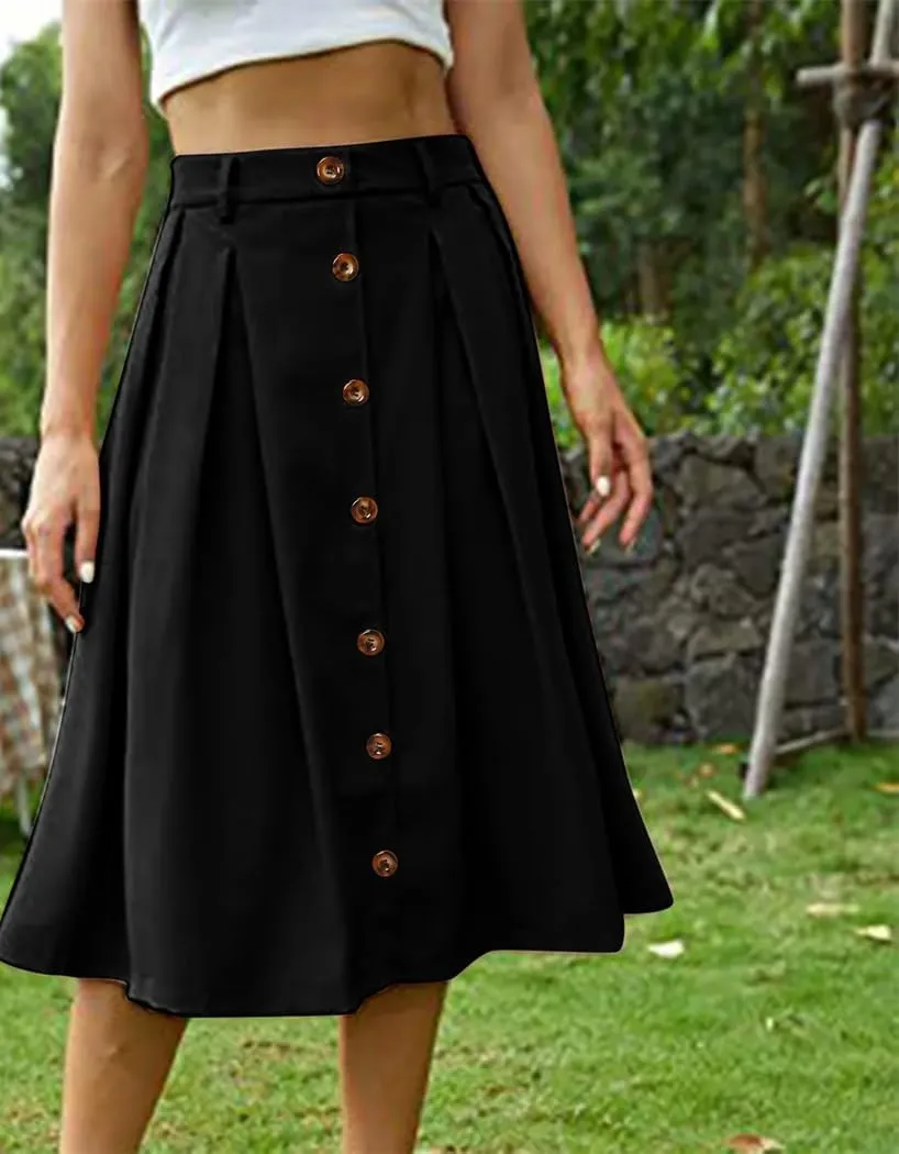Women Summer Cotton Holiday Solid Color Beach Skirt Fashion Elastic Waist Mid Length Skirts