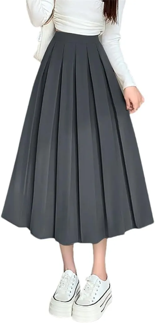Women Summer Long Flared Hem Elastic Waist A Line Skirt Daily Wear Casual Skirts