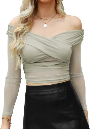Women T Shirts V Neck Sheer Mesh Long Sleeve Trendy Casual Tee Shirts Party Clubwear Shirt 2024