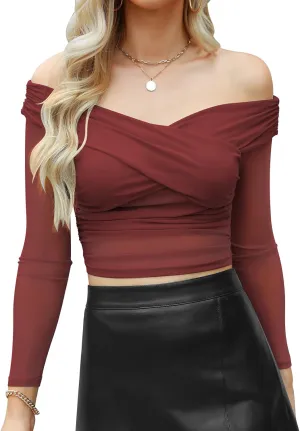 Women T Shirts V Neck Sheer Mesh Long Sleeve Trendy Casual Tee Shirts Party Clubwear Shirt 2024