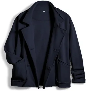 Women Warm Pea Coat Notched Lapel Neck Cropped Double Breasted Button Down Trench Overcoat Jackets with Pockets(Navy,L)