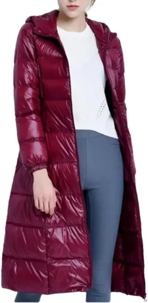 Women Winter Long Hooded Down Jacket Warm Thick Down Coat Parkas Slim Puffer Outerwear