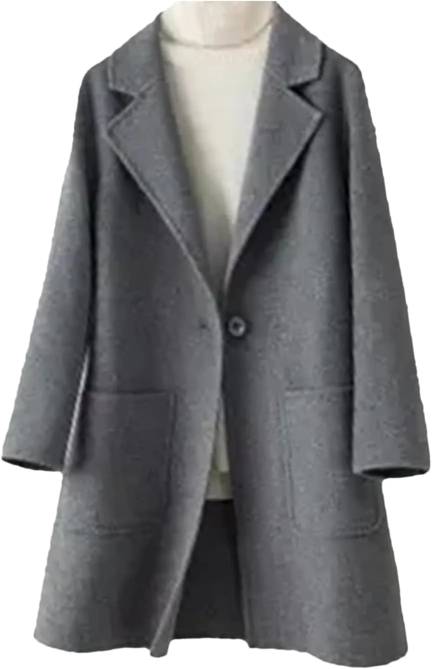 Women Wool Coat Long Double-Faced Wool Overcoat Fashion Suit Collar Outerwear