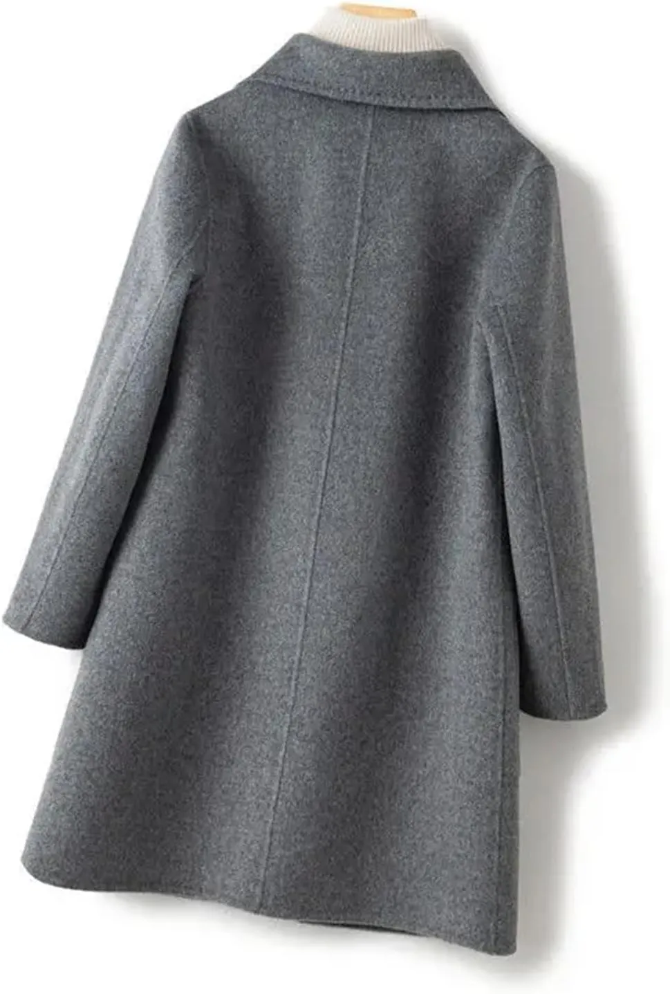 Women Wool Coat Long Double-Faced Wool Overcoat Fashion Suit Collar Outerwear
