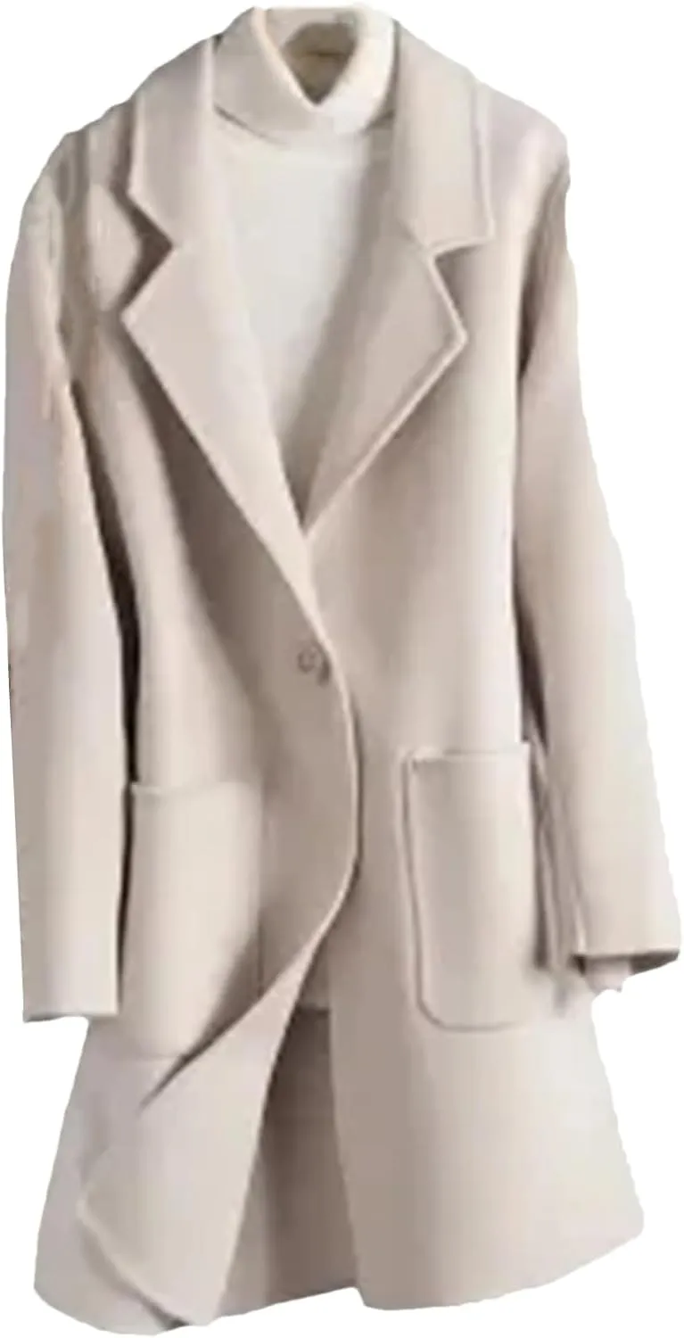 Women Wool Coat Long Double-Faced Wool Overcoat Fashion Suit Collar Outerwear